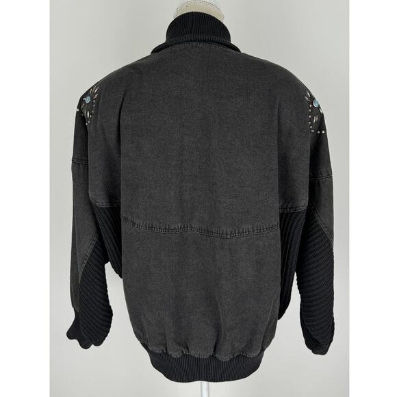 IB Sport Vintage Black Denim Sweater Jacket Aztec Turquoise Womens Large - Picture 3 of 16